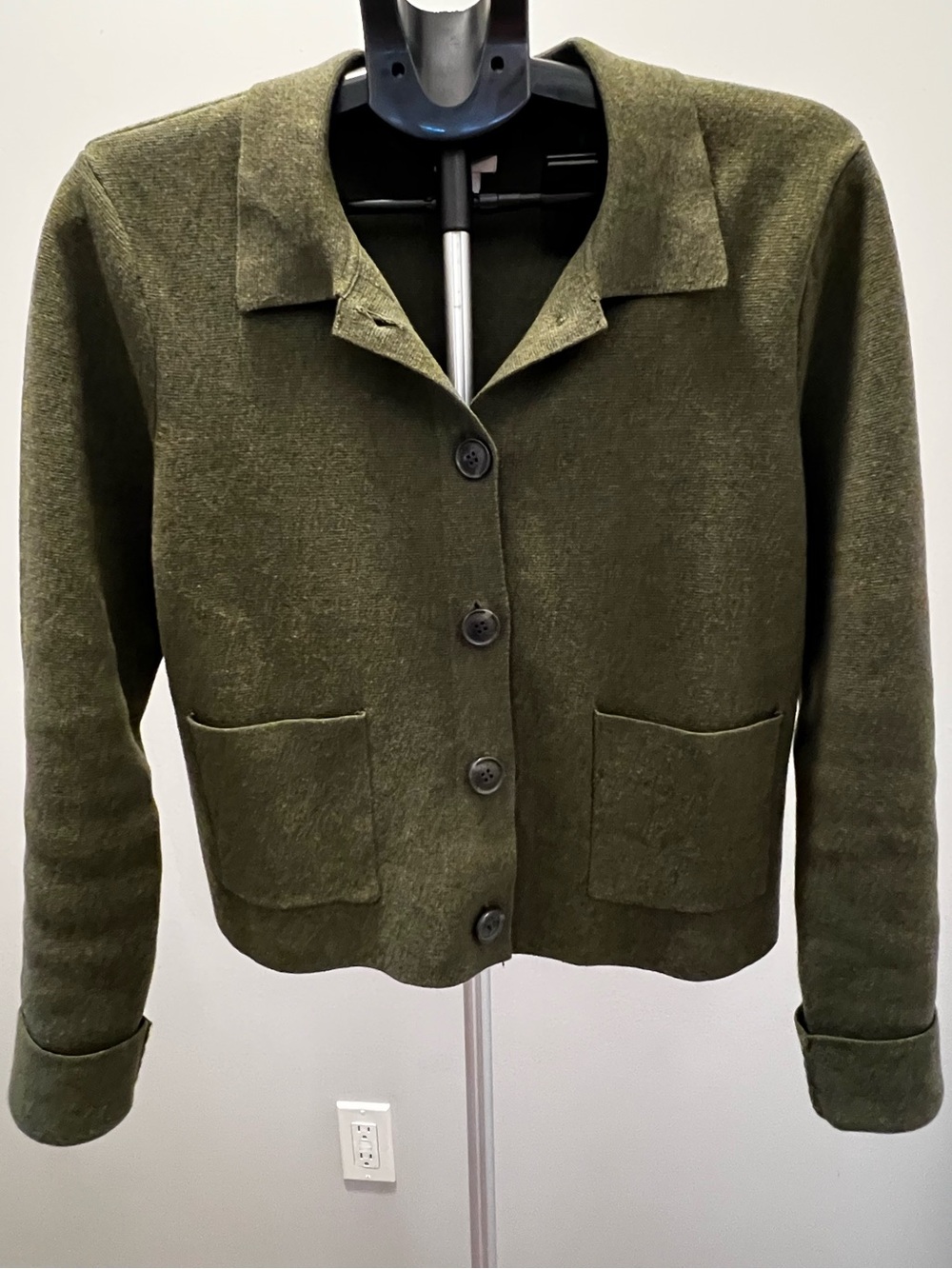 Olive Green Women's Button-Front Sweater, Blaxer Jacket